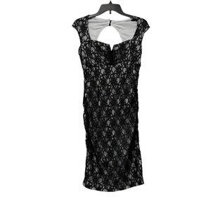 Joseph Ribkoff Black Lace Ruched Dress Size 8 Cutout Formal Party Classic Witchy